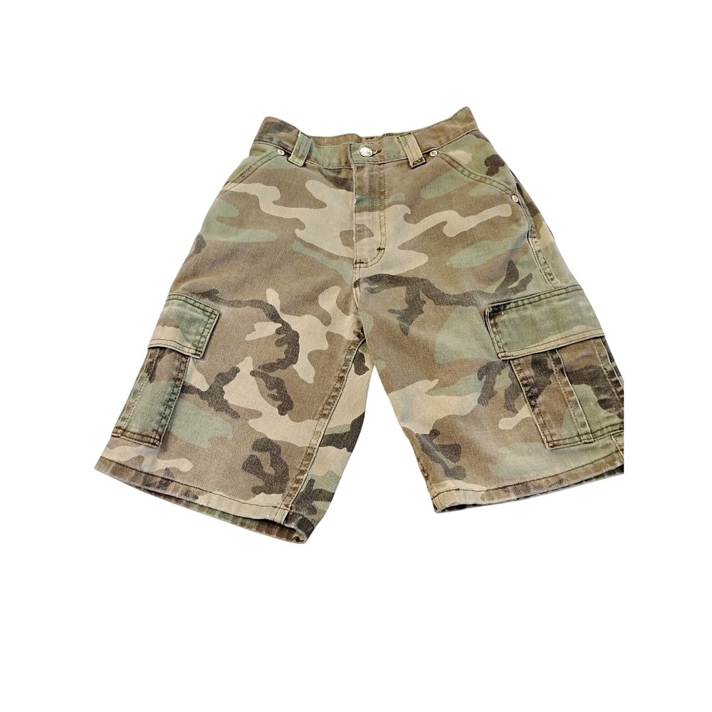 Vintage Lee Pipes Camo Cargo Shorts Boys Green Brown Woodland Camouflage